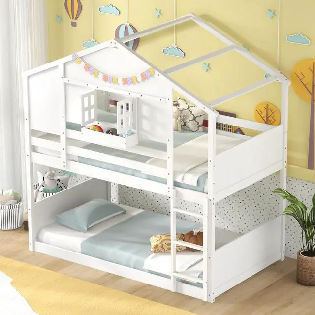 Alt view image 2 of 7 - SlickBlue  Bunk Bed for Kids with Roof and Lockable Window