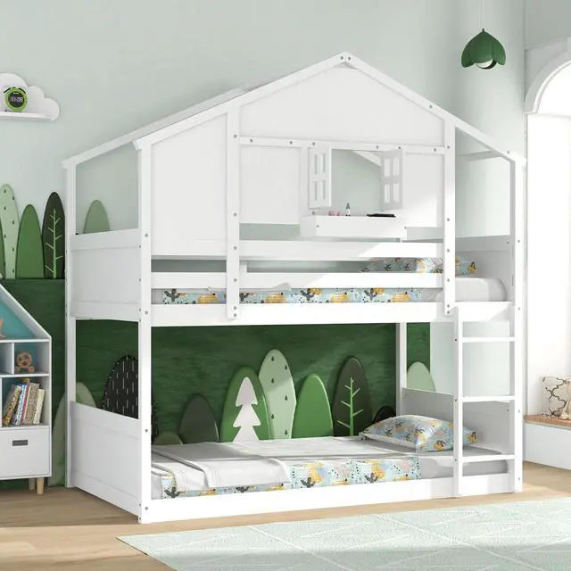 Alt view image 6 of 7 - SlickBlue  Bunk Bed for Kids with Roof and Lockable Window