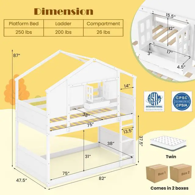 Alt view image 4 of 7 - SlickBlue  Bunk Bed for Kids with Roof and Lockable Window