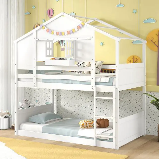 Alt view image 3 of 7 - SlickBlue  Bunk Bed for Kids with Roof and Lockable Window