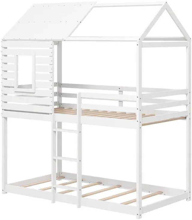 Main image of SlickBlue  House Bunk Bed with Roof and Full-length Guardrails