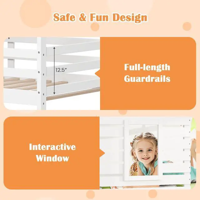 Alt view image 7 of 7 - SlickBlue  House Bunk Bed with Roof and Full-length Guardrails
