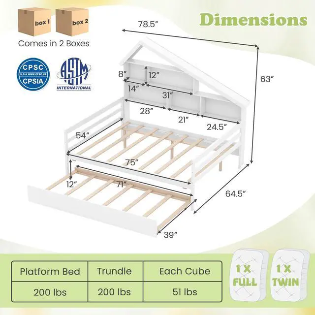 Alt view image 4 of 7 - SlickBlue House-Shaped Full Size Daybed with Twin Size Trundle