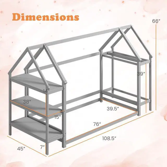 Alt view image 4 of 7 - SlickBlue Montessori Floor House Bed with Detachable Storage Shelves