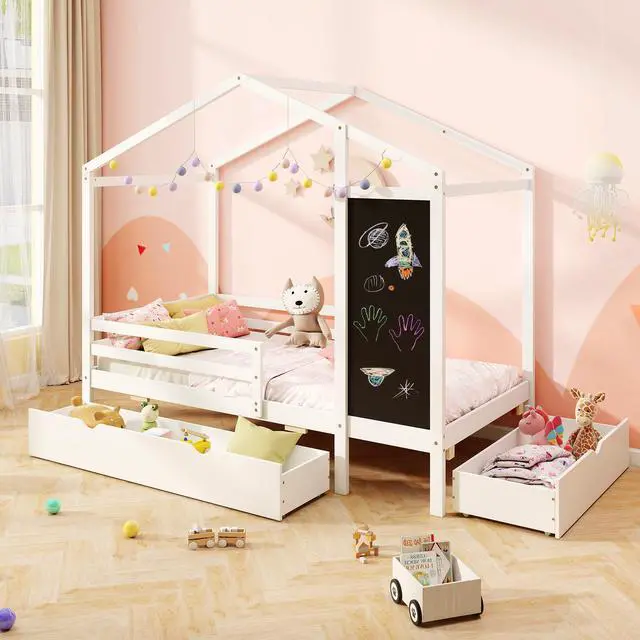Alt view image 2 of 7 - SlickBlue Wooden Platform Bed Frame with Bookcase Headboard
