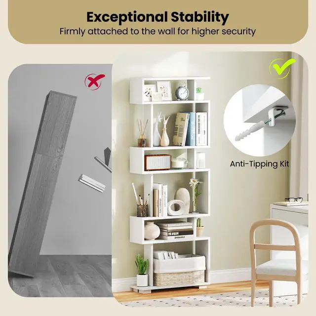 Alt view image 7 of 7 - SlickBlue 6-Tier Bookcase with Anti-Tipping Kit