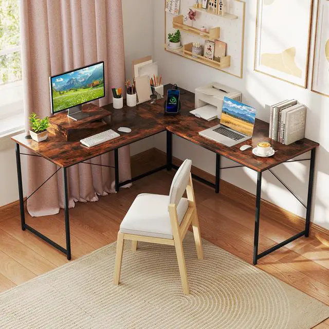 Alt view image 2 of 7 - SlickBlue 95 Inch 2-Person L-Shaped Long Reversible Computer Desk with Monitor Stand