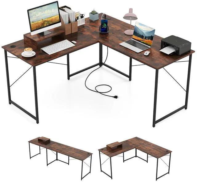 Alt view image 4 of 7 - SlickBlue 95 Inch 2-Person L-Shaped Long Reversible Computer Desk with Monitor Stand