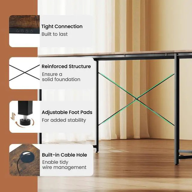 Alt view image 7 of 7 - SlickBlue 95 Inch 2-Person L-Shaped Long Reversible Computer Desk with Monitor Stand