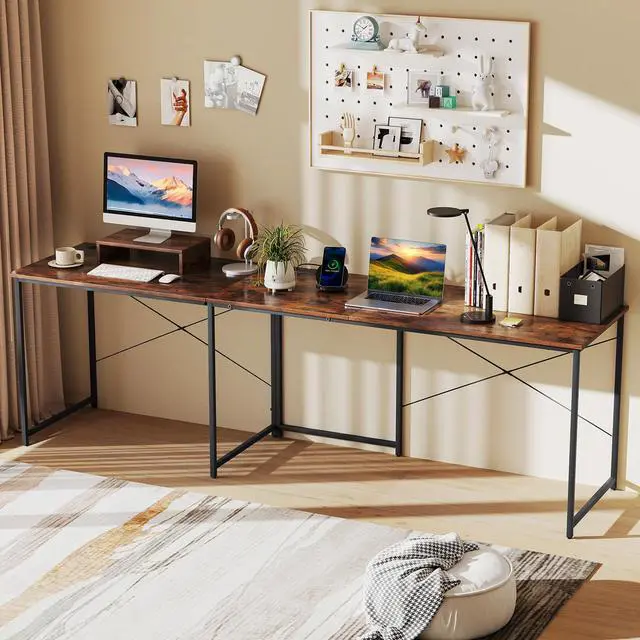 Alt view image 6 of 7 - SlickBlue 95 Inch 2-Person L-Shaped Long Reversible Computer Desk with Monitor Stand