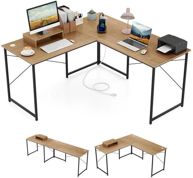 Alt view image 4 of 7 - SlickBlue 95 Inch 2-Person L-Shaped Long Reversible Computer Desk with Monitor Stand