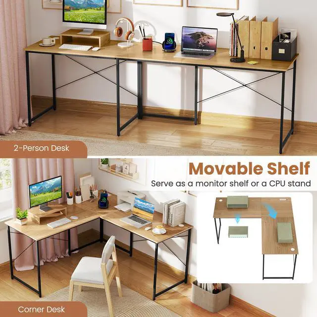 Alt view image 5 of 7 - SlickBlue 95 Inch 2-Person L-Shaped Long Reversible Computer Desk with Monitor Stand