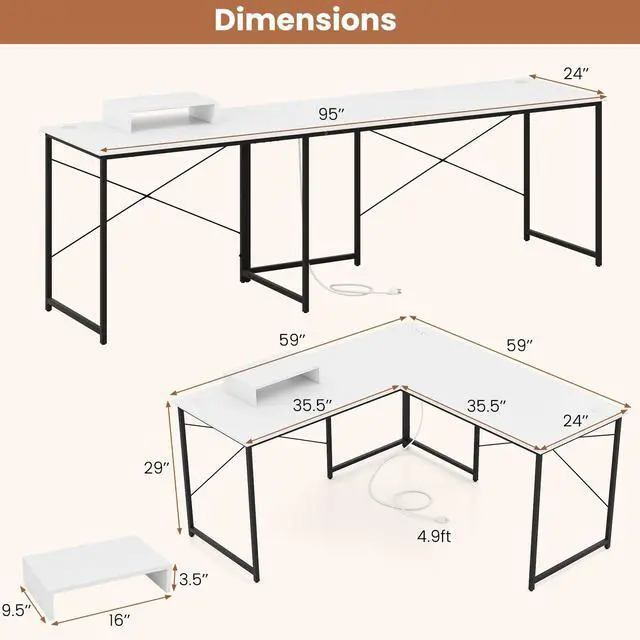 Alt view image 5 of 7 - SlickBlue L-Shaped Computer Desk with Power Outlets and Monitor Shelf