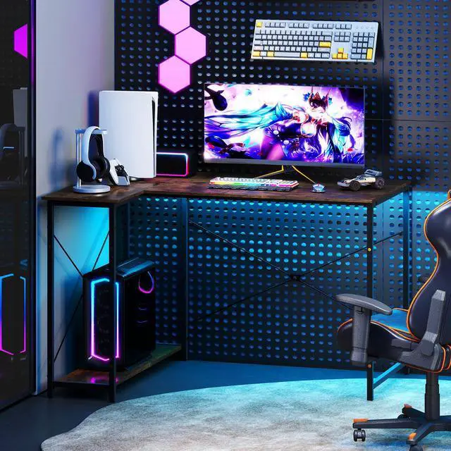 Alt view image 3 of 7 - SlickBlue L-shaped 47 Inch Reversible Corner Desk with Adjustable Storage Shelves