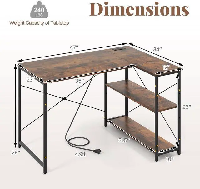 Alt view image 5 of 7 - SlickBlue L-shaped 47 Inch Reversible Corner Desk with Adjustable Storage Shelves