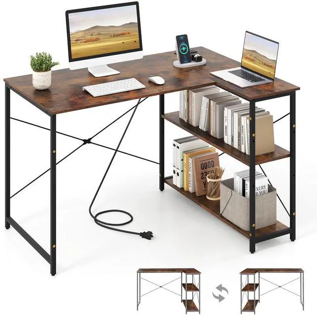 Alt view image 4 of 7 - SlickBlue L-shaped 47 Inch Reversible Corner Desk with Adjustable Storage Shelves