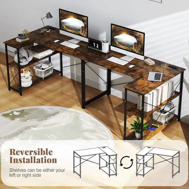 Alt view image 7 of 7 - SlickBlue L-shaped 47 Inch Reversible Corner Desk with Adjustable Storage Shelves