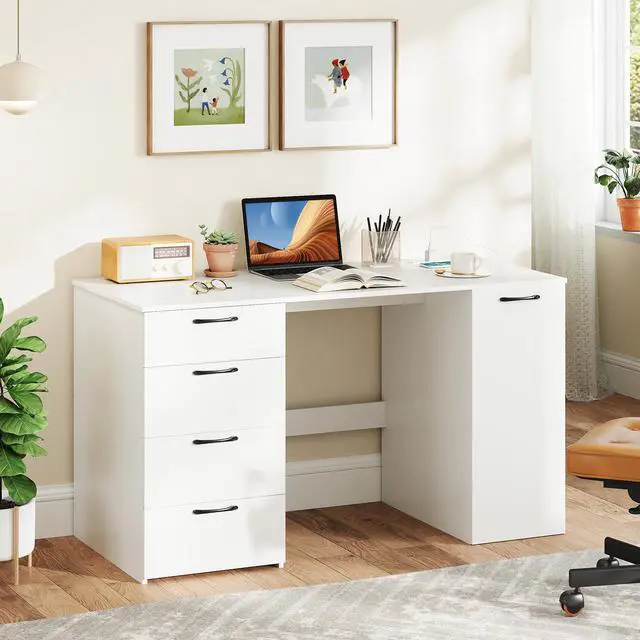 Alt view image 2 of 7 - SlickBlue 53 Inches Computer Desk with Power Outlets and 4 Storage Drawers