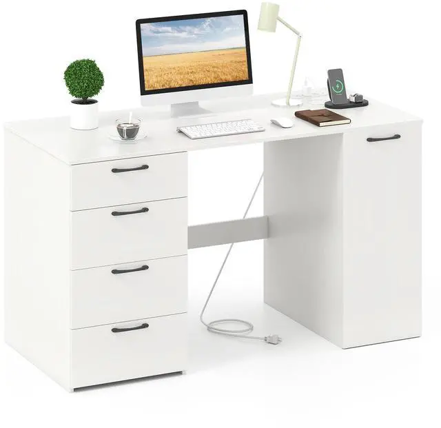 Alt view image 4 of 7 - SlickBlue 53 Inches Computer Desk with Power Outlets and 4 Storage Drawers