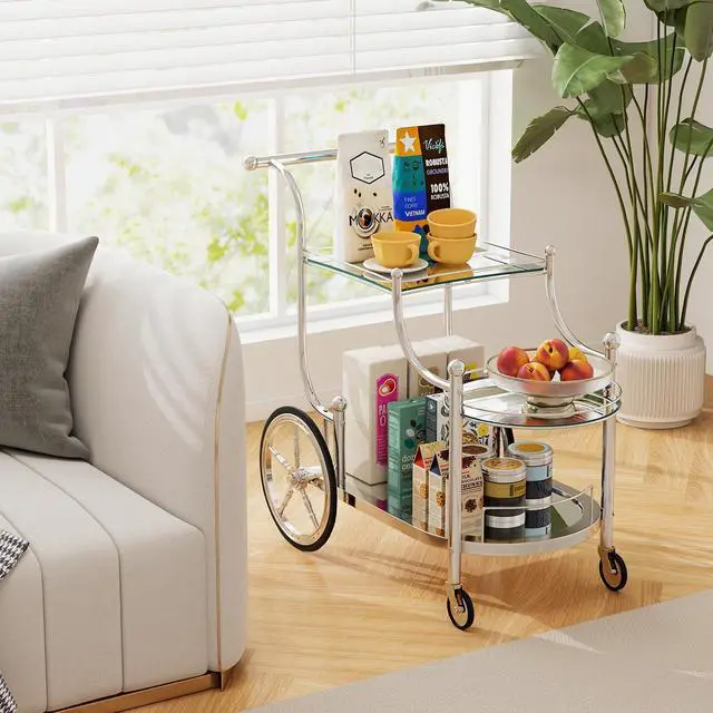 Alt view image 2 of 7 - SlickBlue Kitchen Rolling Bar Cart with Tempered Glass Suitable for Restaurant and Hotel