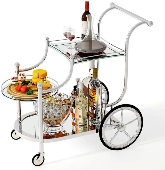 Alt view image 4 of 7 - SlickBlue Kitchen Rolling Bar Cart with Tempered Glass Suitable for Restaurant and Hotel