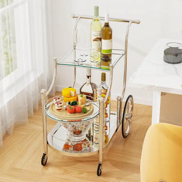 Alt view image 3 of 7 - SlickBlue Kitchen Rolling Bar Cart with Tempered Glass Suitable for Restaurant and Hotel