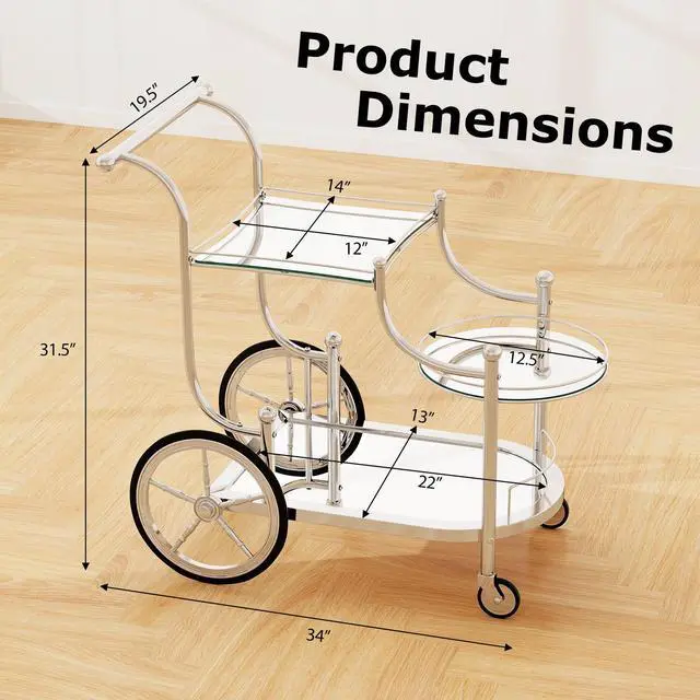 Alt view image 5 of 7 - SlickBlue Kitchen Rolling Bar Cart with Tempered Glass Suitable for Restaurant and Hotel