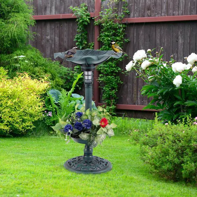 Alt view image 2 of 7 - SlickBlue Standing Pedestal Birdbath and Feeder Combo with Lotus Leaf Bowl-Green