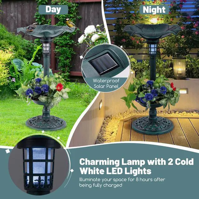 Alt view image 6 of 7 - SlickBlue Standing Pedestal Birdbath and Feeder Combo with Lotus Leaf Bowl-Green