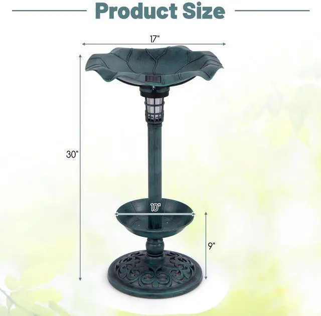 Alt view image 5 of 7 - SlickBlue Standing Pedestal Birdbath and Feeder Combo with Lotus Leaf Bowl-Green