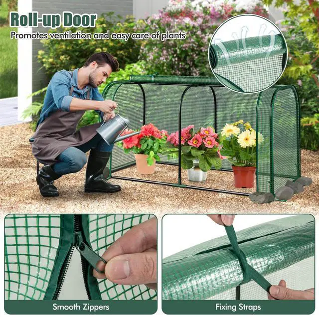 Alt view image 7 of 7 - SlickBlue Mini Tunnel Greenhouse with Roll-up Zipper Door