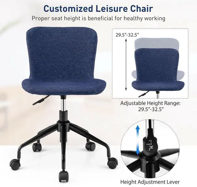 Alt view image 5 of 7 - SlickBlue Mid Back Armless Office Chair Adjustable Swivel Linen Task Chair
