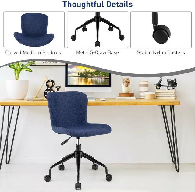 Alt view image 3 of 7 - SlickBlue Mid Back Armless Office Chair Adjustable Swivel Linen Task Chair