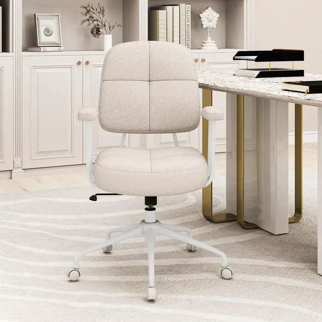 Main image of SlickBlue Leathaire Upholstered Task Home Office Chair with Cushioned Back-Beige