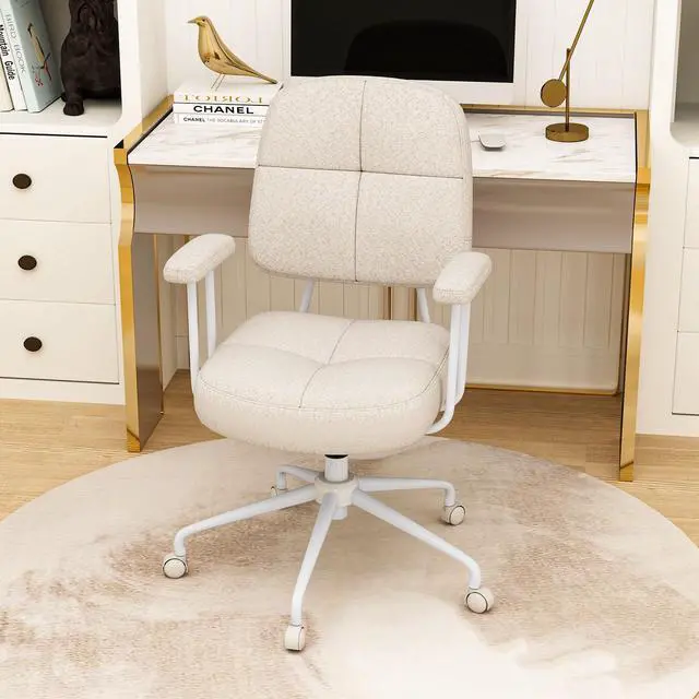Alt view image 2 of 7 - SlickBlue Leathaire Upholstered Task Home Office Chair with Cushioned Back-Beige