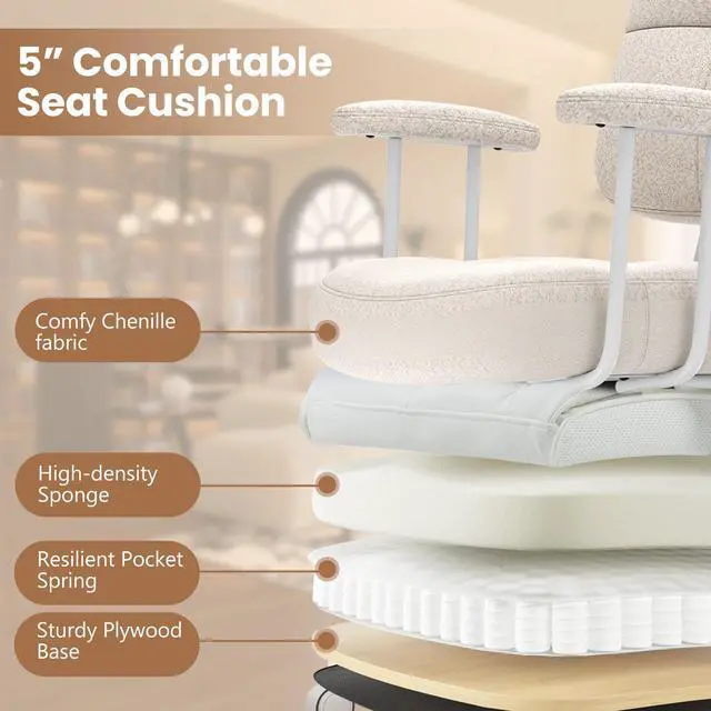 Alt view image 6 of 7 - SlickBlue Leathaire Upholstered Task Home Office Chair with Cushioned Back-Beige