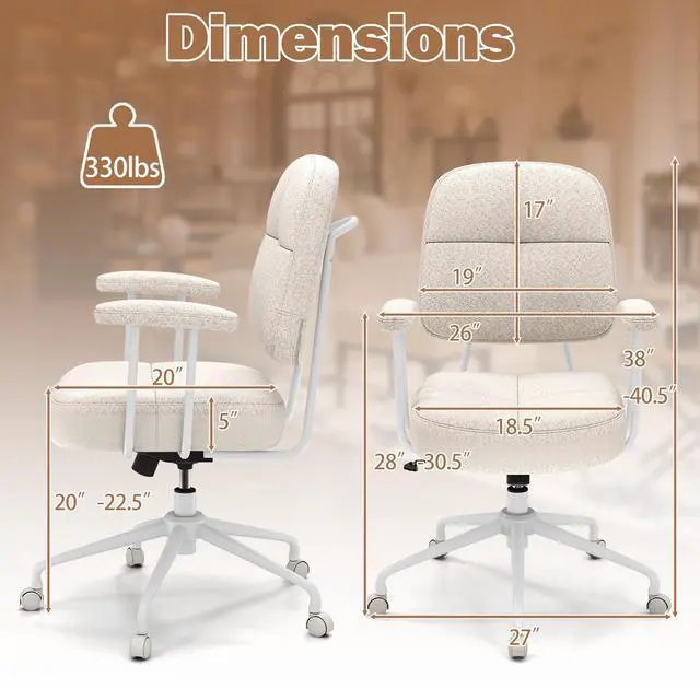 Alt view image 5 of 7 - SlickBlue Leathaire Upholstered Task Home Office Chair with Cushioned Back-Beige