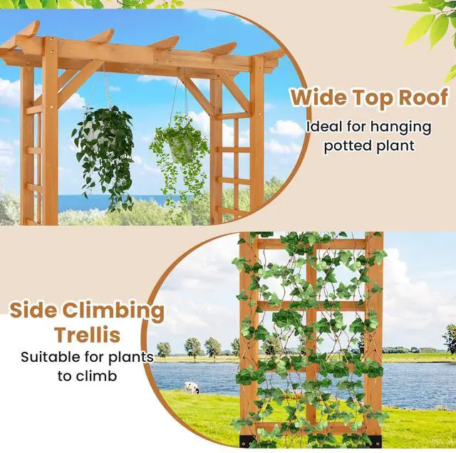 Alt view image 6 of 7 - SlickBlue 7/7.5 Feet Garden Arch Wooden Arbor Outdoor Wood Trellis for Climbing Plants-7 FT