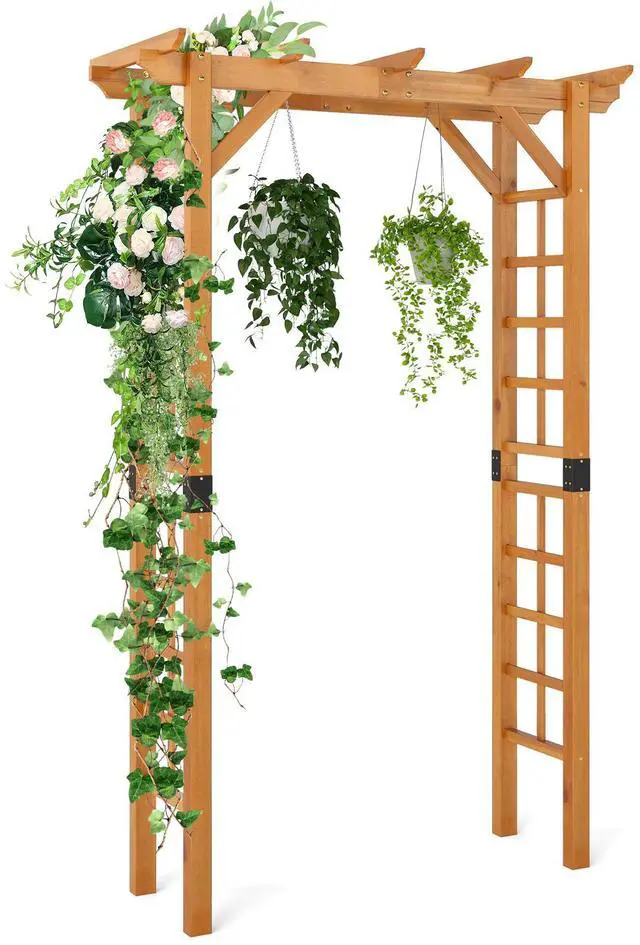 Alt view image 3 of 7 - SlickBlue 7/7.5 Feet Garden Arch Wooden Arbor Outdoor Wood Trellis for Climbing Plants-7 FT