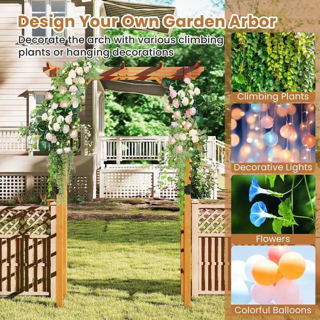 Alt view image 7 of 7 - SlickBlue 7/7.5 Feet Garden Arch Wooden Arbor Outdoor Wood Trellis for Climbing Plants-7 FT