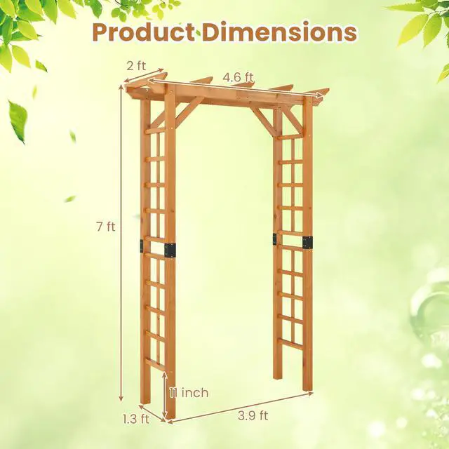 Alt view image 5 of 7 - SlickBlue 7/7.5 Feet Garden Arch Wooden Arbor Outdoor Wood Trellis for Climbing Plants-7 FT