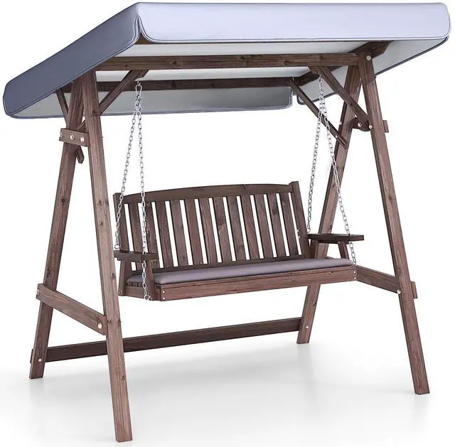 Main image of SlickBlue 2-Person Porch Swing with Fir Wood Stand and Tilt Canopy