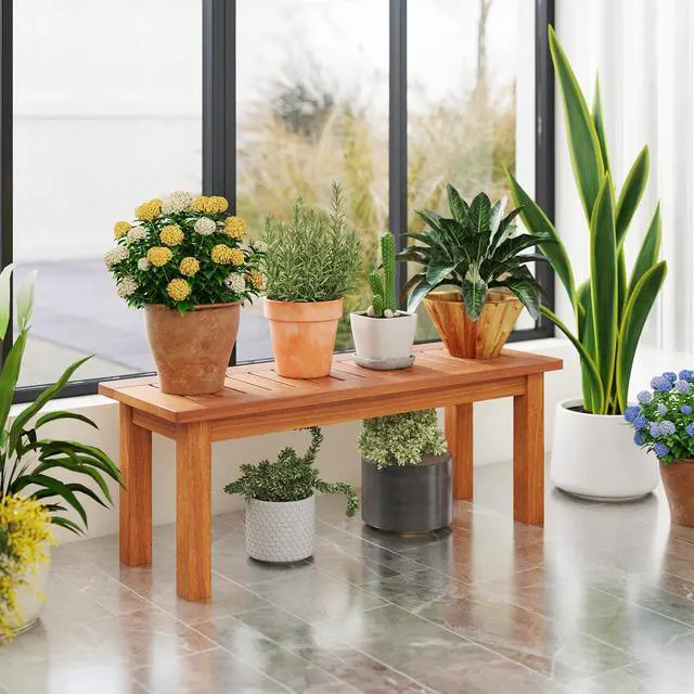 Alt view image 3 of 7 - SlickBlue Wooden Plant Stand Outdoor Indoor Solid Wood Flower Pot Holder Display Shelf