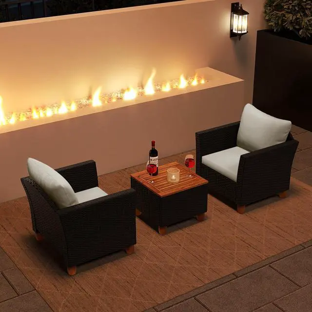 Alt view image 3 of 7 - SlickBlue 3 Pieces Outdoor Patio Rattan Furniture Set with Coffee Table