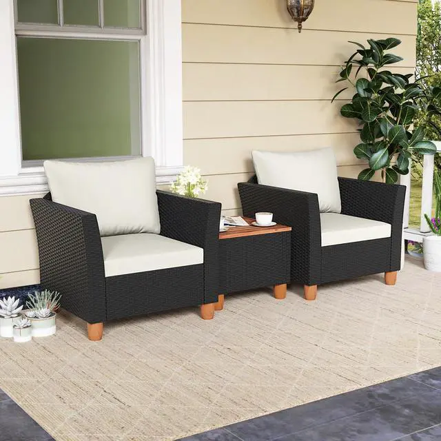 Alt view image 2 of 7 - SlickBlue 3 Pieces Outdoor Patio Rattan Furniture Set with Coffee Table