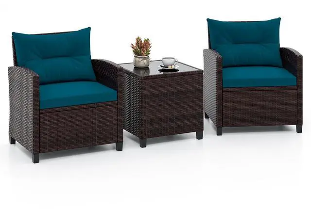 Main image of SlickBlue 3 Pieces Rattan Patio Furniture Set with Washable Cushion
