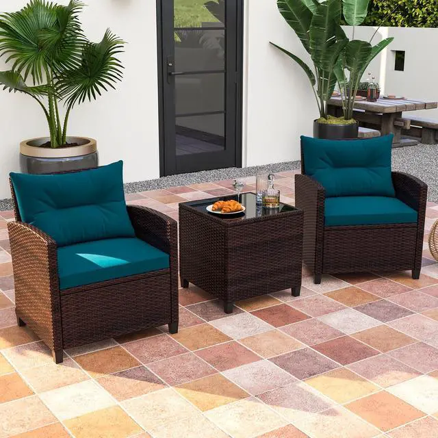 Alt view image 2 of 6 - SlickBlue 3 Pieces Rattan Patio Furniture Set with Washable Cushion