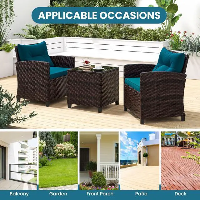 Alt view image 3 of 6 - SlickBlue 3 Pieces Rattan Patio Furniture Set with Washable Cushion