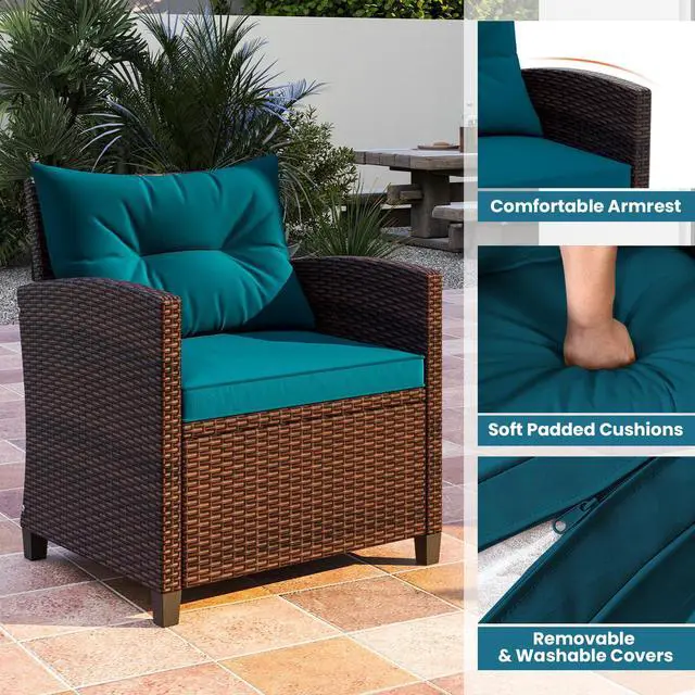 Alt view image 5 of 6 - SlickBlue 3 Pieces Rattan Patio Furniture Set with Washable Cushion