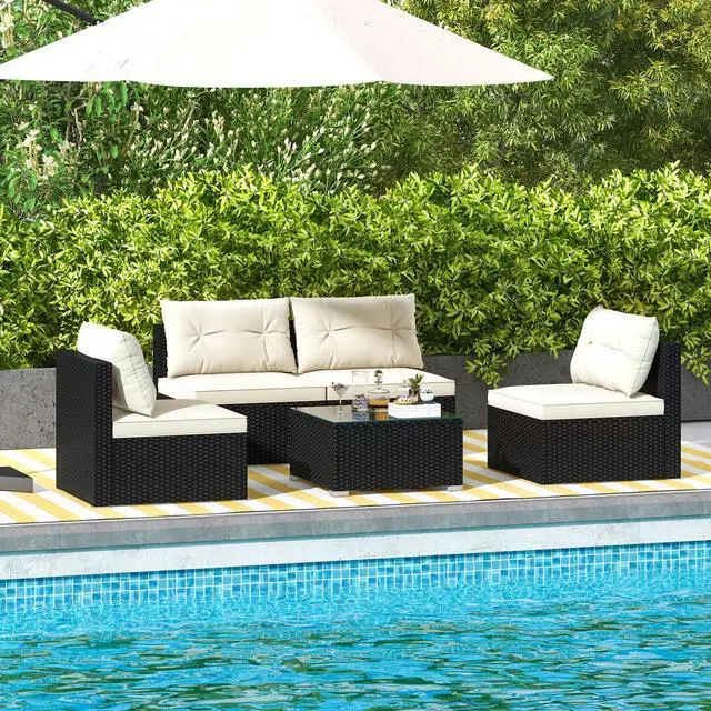 Alt view image 2 of 7 - SlickBlue 5 Pieces Outdoor Patio Furniture Set with Cushions and Coffee Table